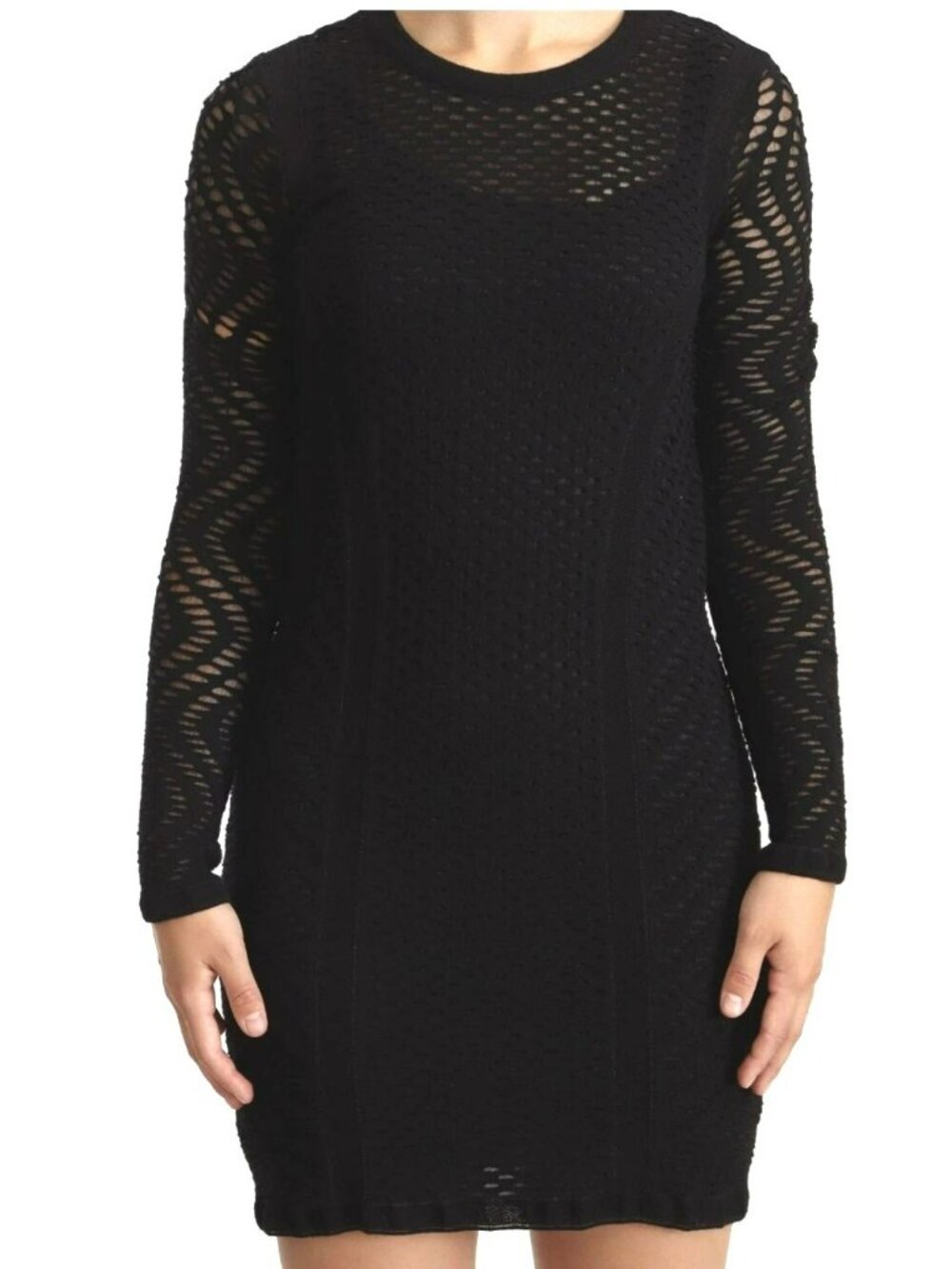 Missoni Black Long-Sleeve Sheer Crochet Knit Dress Size 42 US 10 NWT